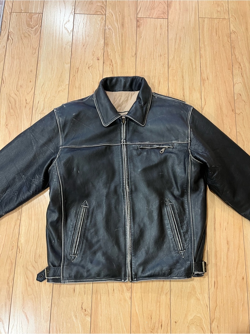 Vintage Genuine Leather Korean Biker Jacket Oversized